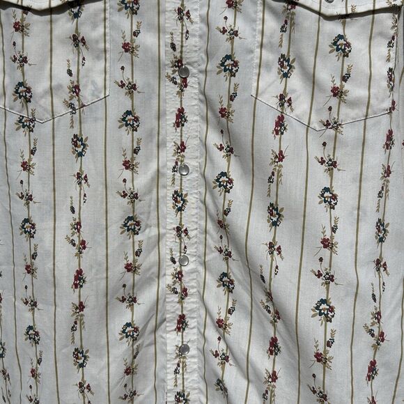Vtg High Noon Floral Stripe Shirt Men Sz L Cream Pearl Snap Long Sleeve Western - Picture 5 of 14